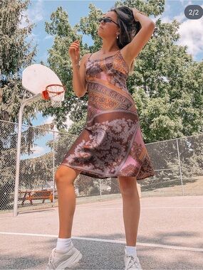 Vintage Y2K La Belle Midi Silk Dress Size 3 (small)